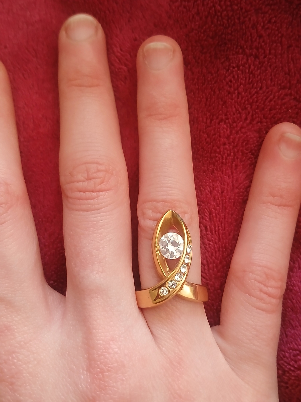 Gold Crystal Marquise Cocktail Statement Ring - Women Jewelry